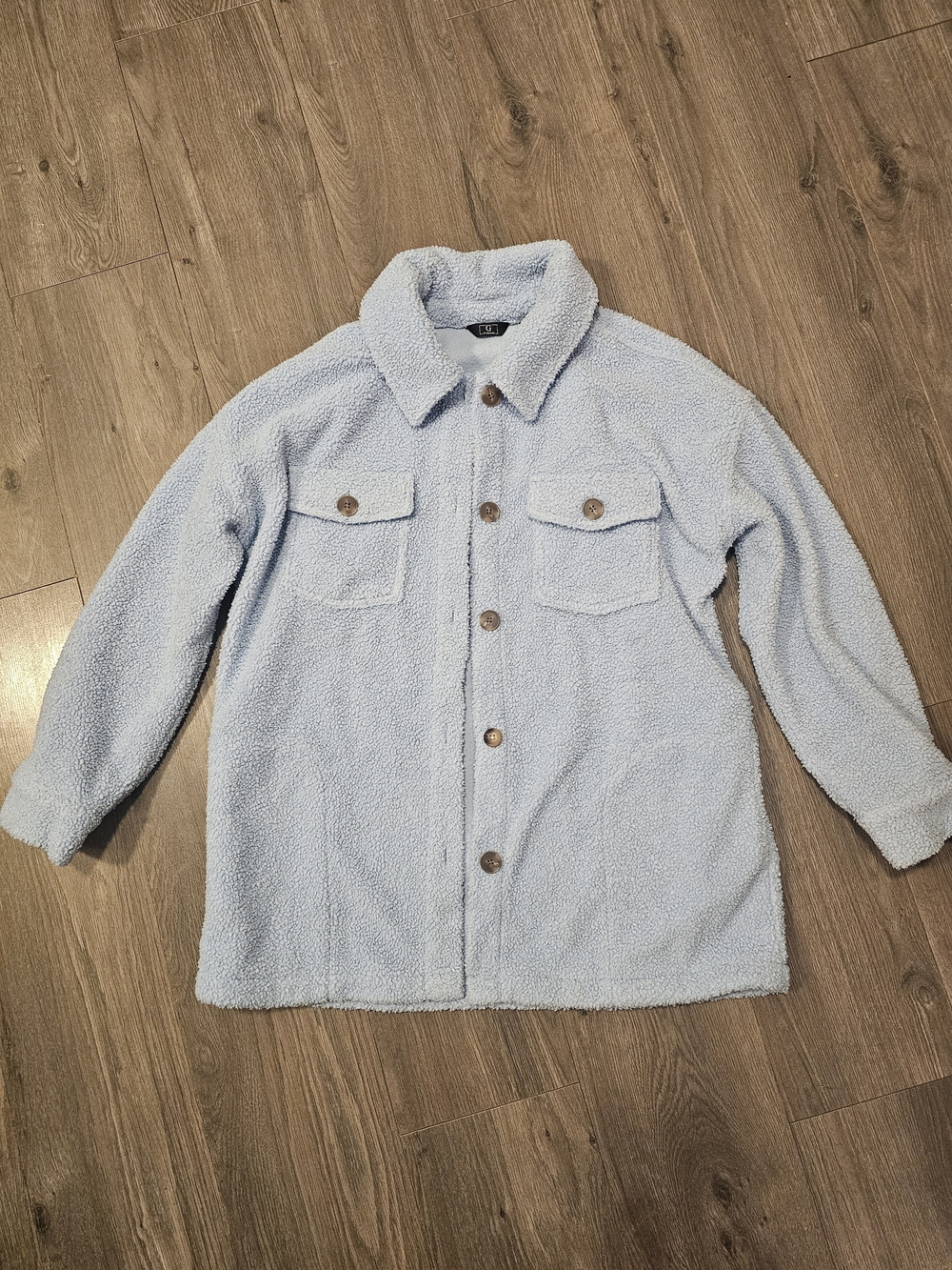 G by Giuliana Light Blue Sherpa Button-Up Jacket for Women- Size Medium